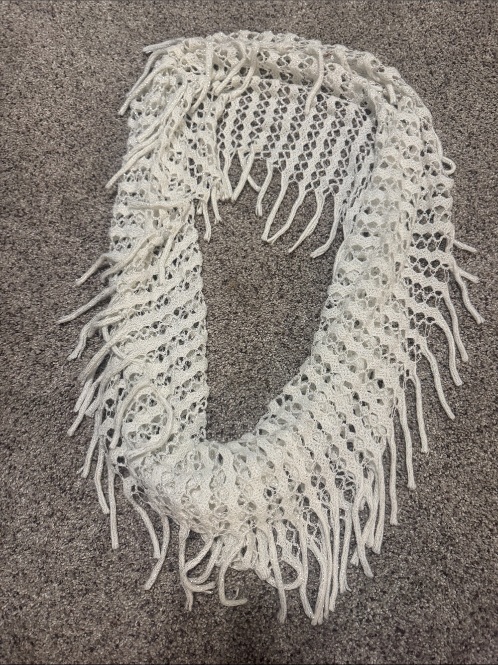 White Crochet Fringe Infinity Scarf - Classic Women Accessories